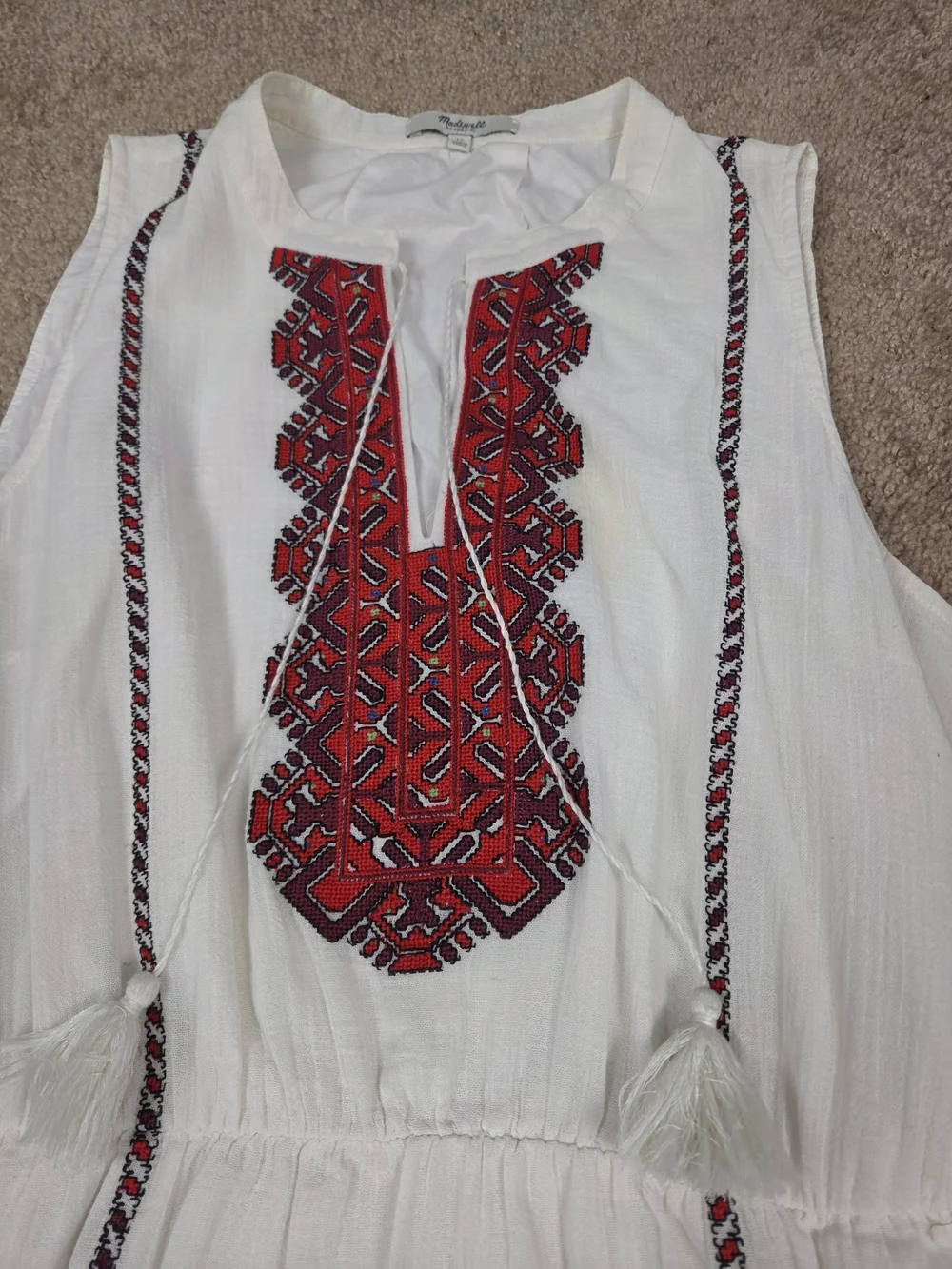 Madewell White Sleeveless Midi Dress with Red & Black Embroidery - Picture 6 of 11